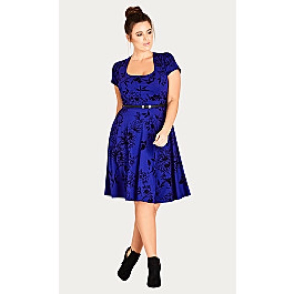 City Chic Birdy Fit and Flare Flocked Dress - Picture 3 of 5